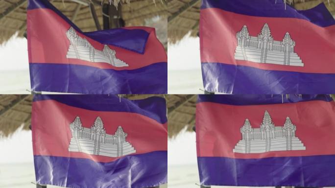 西哈努克村白天的柬埔寨国旗