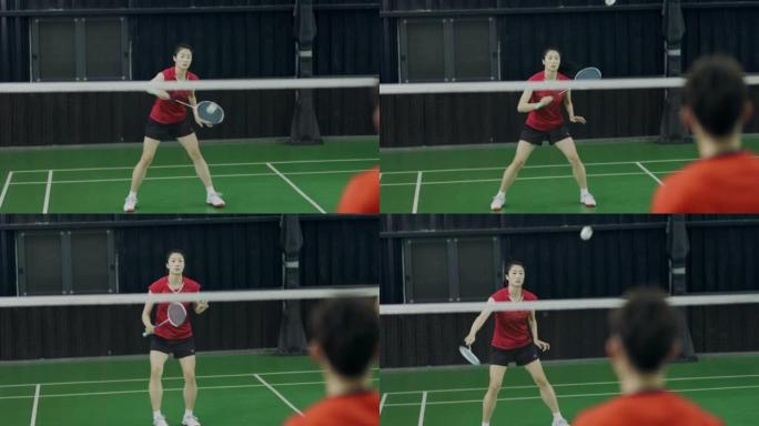 台湾羽毛球选手热身运动练习羽毛球场地耐力训练