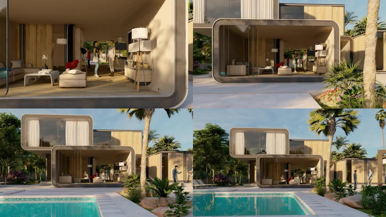 带游泳池和花园的豪华模块化住宅