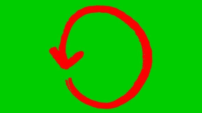 圆圈箭头的动画图标。红色符号旋转。循环视频。手绘矢量插图孤立在绿色背景上。