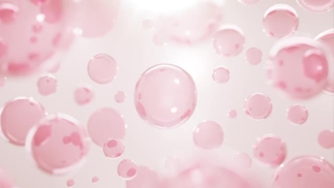 动画粉红色3D胶原蛋白皮肤血清和维生素插图分离在粉红色背景。