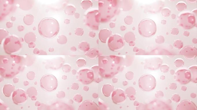 动画粉红色3D胶原蛋白皮肤血清和维生素插图分离在粉红色背景。