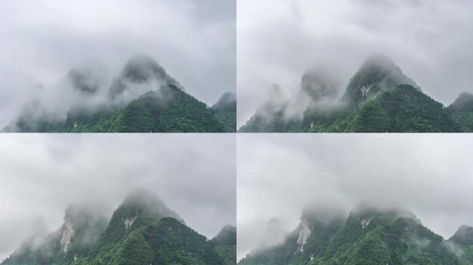 越南北部雾蒙蒙的云雾移动的延时。