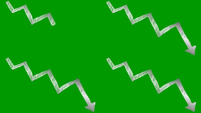 动画银箭。经济衰退图表。经济危机，衰退，下降图。利润下降。手绘矢量插图孤立在绿色背景上。