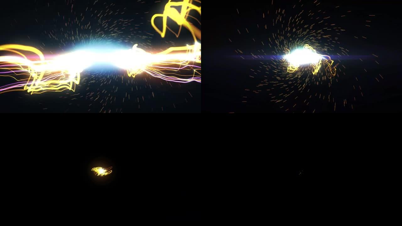 技术，区块链，metaverse概念视频背景飞线3d动画流量。科幻数字镜头在黑暗背景下动态条纹的电动