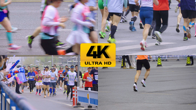 原创4k城市马拉松长跑跑步运动