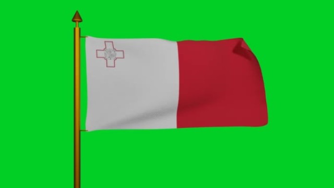马耳他国旗3D渲染，彩色键上的旗杆，马耳他共和国国旗纺织品或邦迪拉塔马耳他，盾徽马耳他独立日