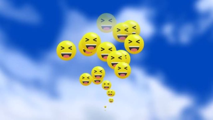 在天空的社交媒体动画上发送笑表情符号。