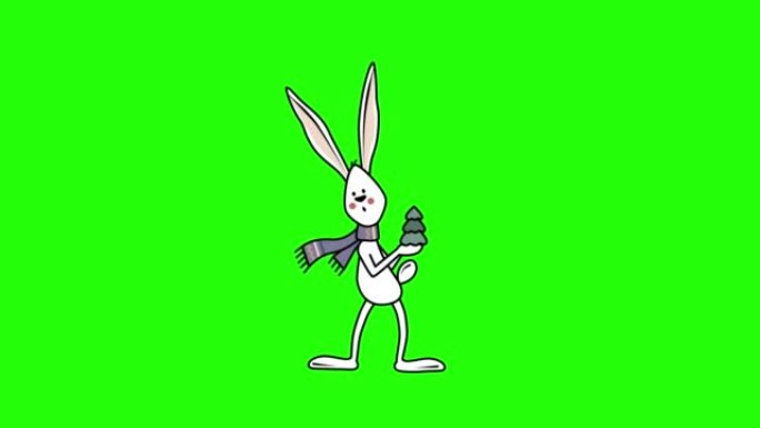 4k video of cartoon rabbit on green background.