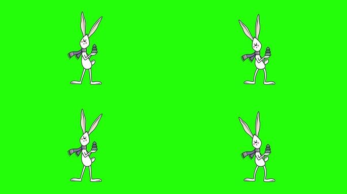 4k video of cartoon rabbit on green background.