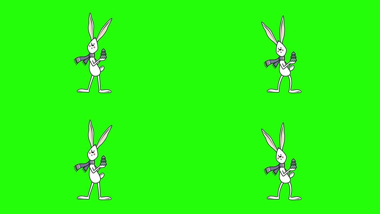 4k video of cartoon rabbit on green background.