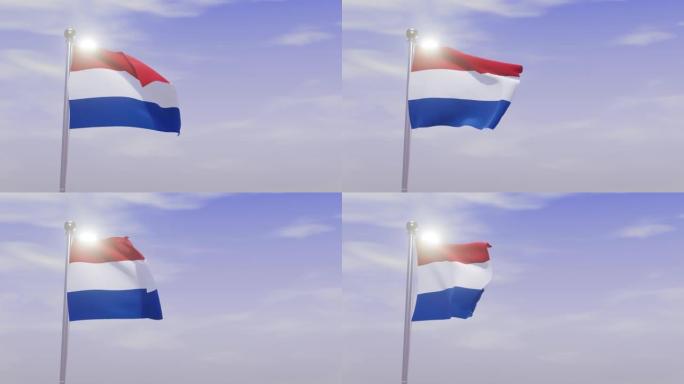 带天空和风的动画国旗-荷兰