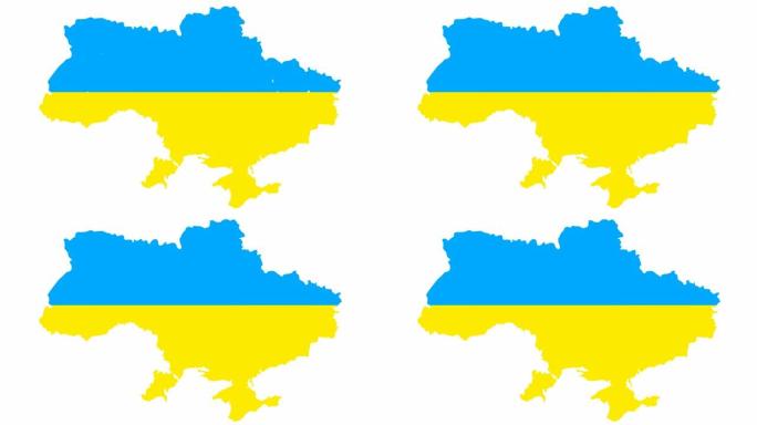 一个动画的黄蓝色地图出现在圆圈中。乌克兰的象征。平面矢量插图孤立在白色背景上。