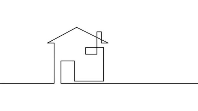 一个家庭的一幅线条画的动画。房屋的规划、设计和开发。连续线自画。动画插图