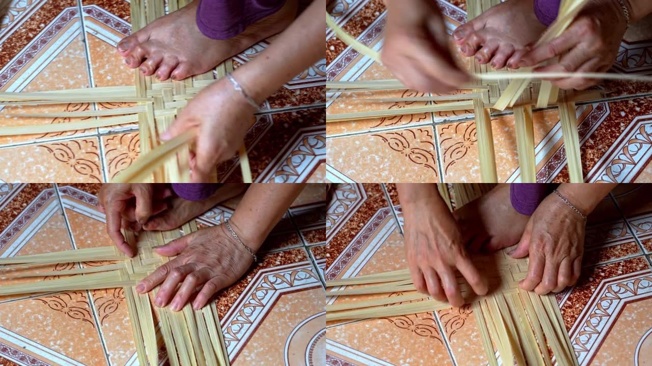 传统手工制作的莎草柳条，用手和脚编织。