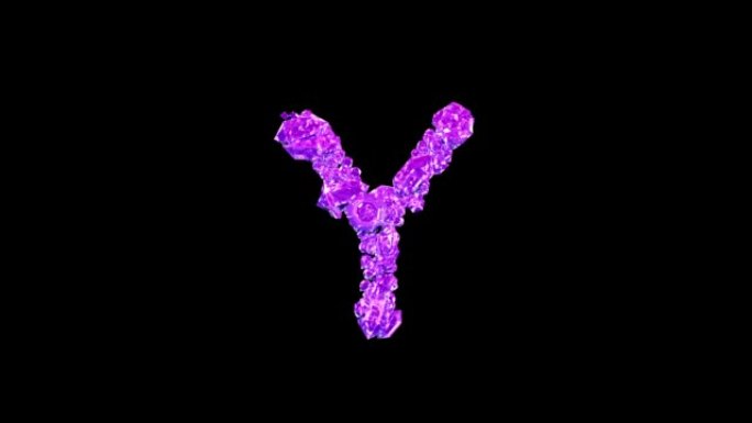 紫色宝石字母Y在黑色孤立循环视频上带有动画反射