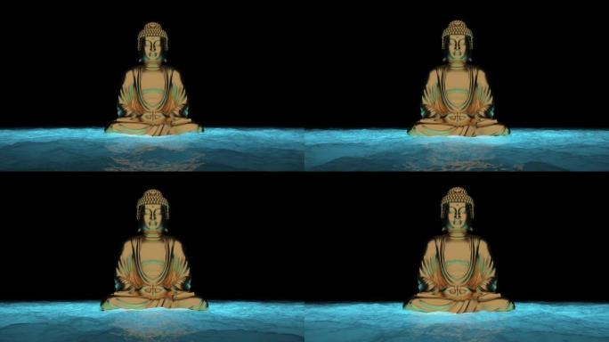 佛僧在领悟禅宗的海面上打坐。