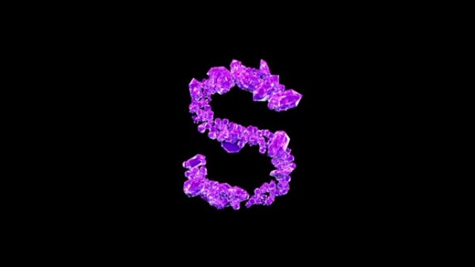 粉红色宝石字母S在黑色孤立循环视频上带有动画反射