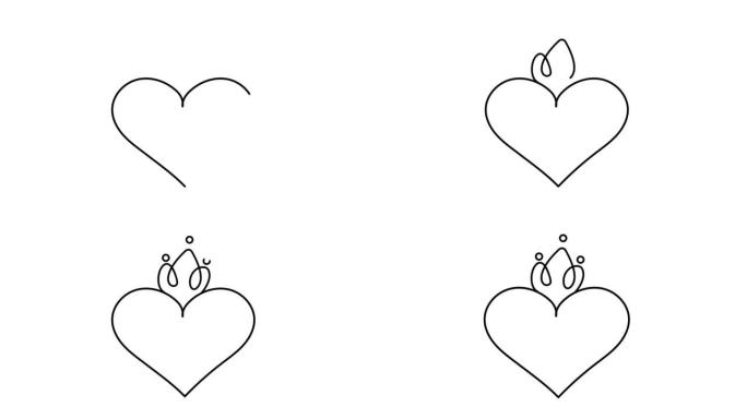 加冕心视频素描风格。国王和皇后标志动画