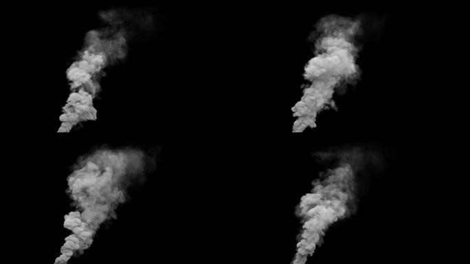 黑色bg上的白色重毒烟蒸汽柱，孤立循环视频