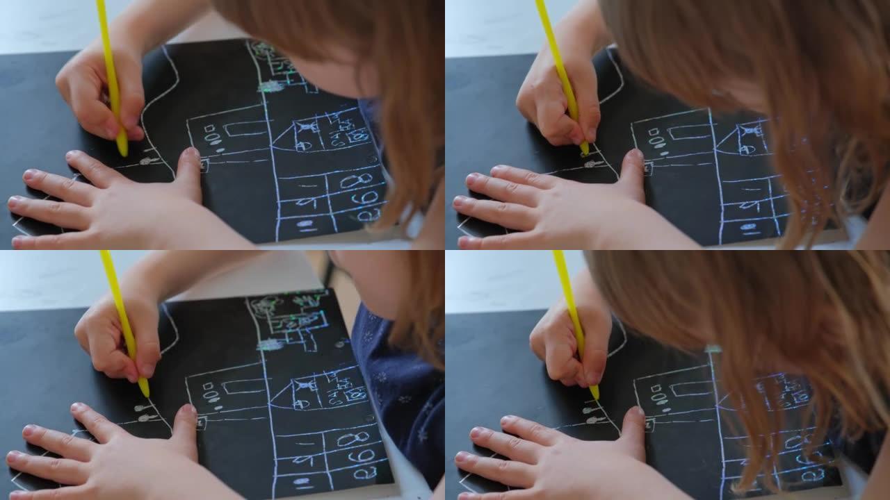 年轻聪明的创意高加索女孩玩得开心，用彩色便签纸玩艺术