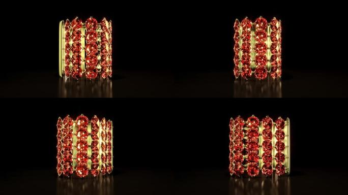 红色红宝石宝石的金色手镯旋转，孤立，虚构循环视频