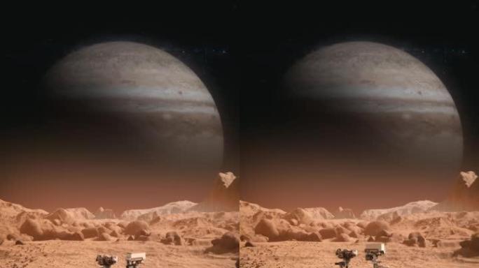 NASA火星发现漫游者穿越火星表面朝木星行驶。火星表面的红色污垢。先进技术、太空探索/旅行、殖民概念