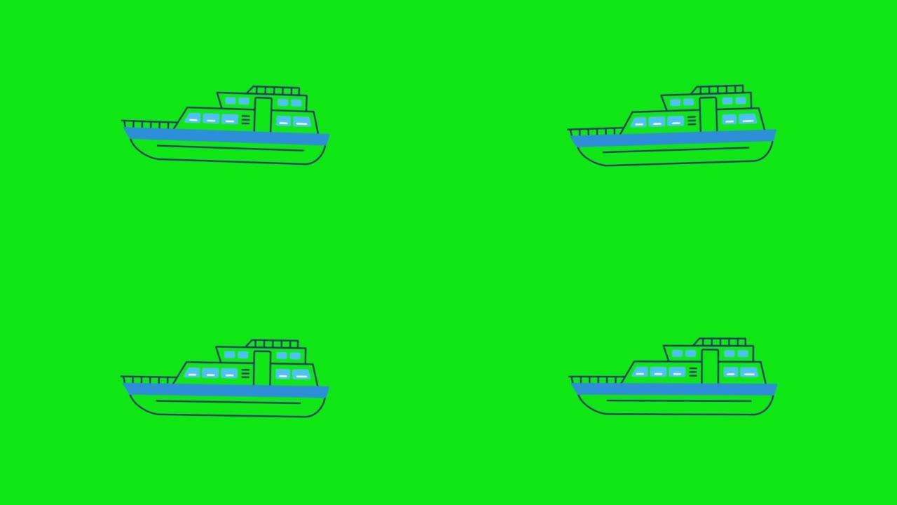 绿色背景上卡通船的4k视频。