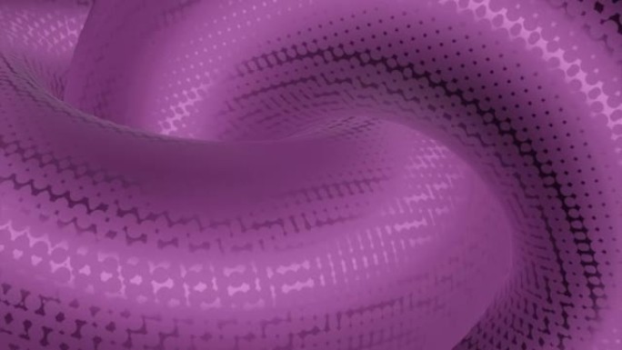 抽象的粉红色扭曲和移动的3D形状，类似于蛇。设计。厚环，表面被闪亮的鳞片覆盖。