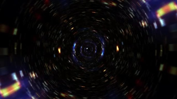 抽象黑暗数字五彩超空间经纱隧道穿越时空动画。4K 3D循环科幻星际旅行穿过超空间涡旋隧道中的虫洞。