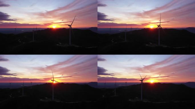 航拍日出風力發電機
