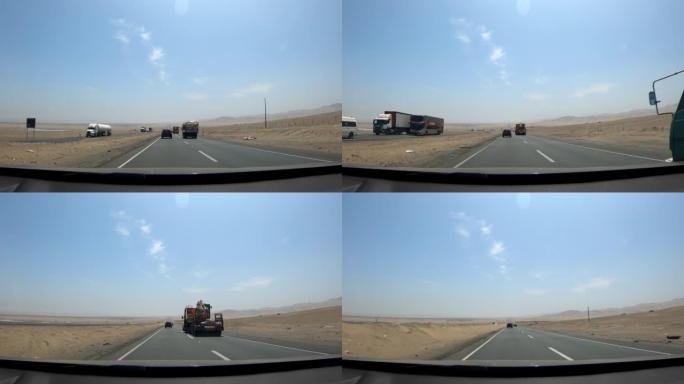 pov在与clea的一天中沿着无尽的沙漠高速公路行驶