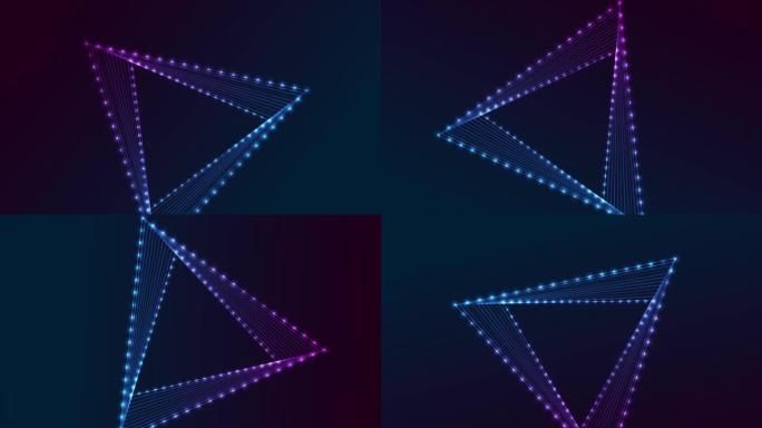 蓝紫色发光霓虹灯线性三角形抽象技术运动设计