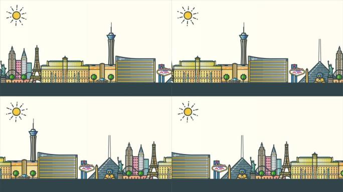 拉斯维加斯城市地标的2D动画