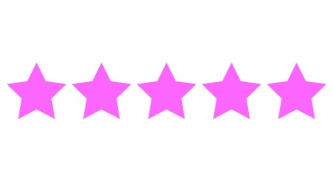 动画五星粉红客户产品评级评论。孤立在白色背景上的矢量平面插图