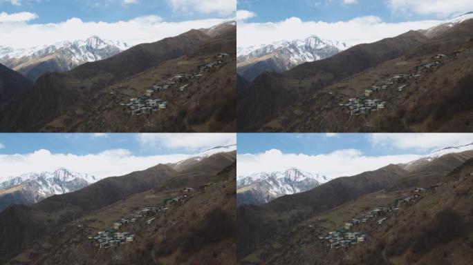 鸟瞰全村绚丽多姿的山景。达吉斯坦共和国的Sildi村。sildi aul的梦幻鸟瞰图。