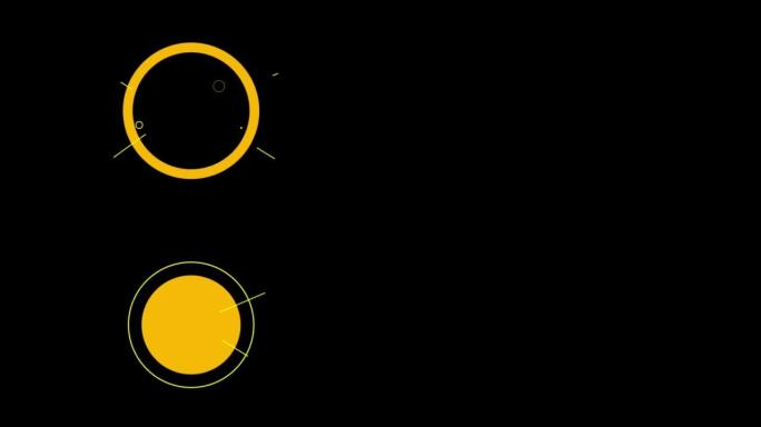 动画黄色几何形状孤立漂浮在黑色背景上。