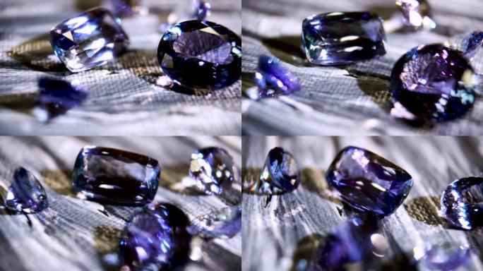 蓝色坦桑石宝石。特写珠宝宝石