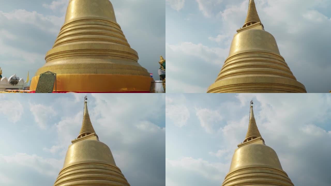 4K电影旅行镜头的僧伽罗寺顶部，在曼谷的金山，泰国在一个晴朗的日子