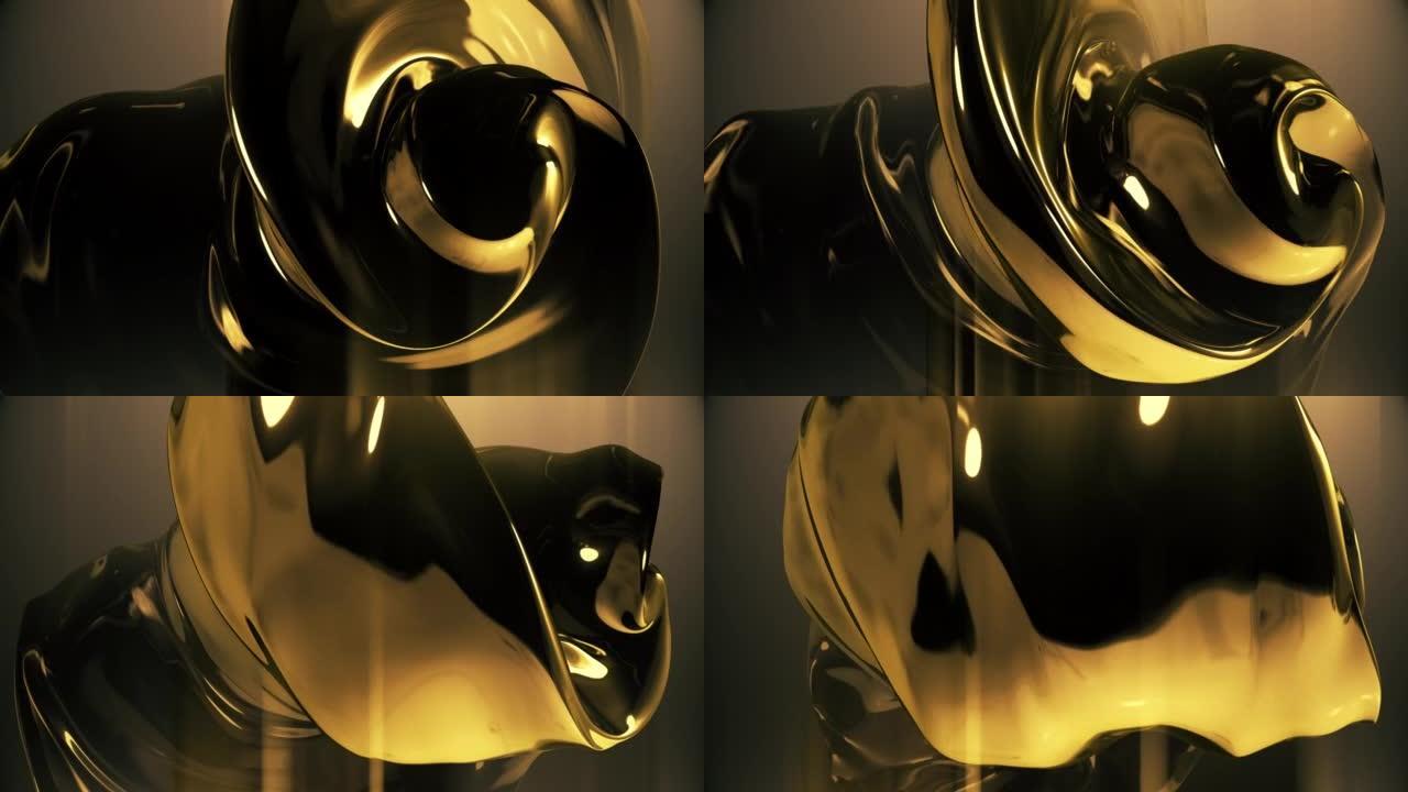 液体黄金金色液体旋转动态抽象艺术