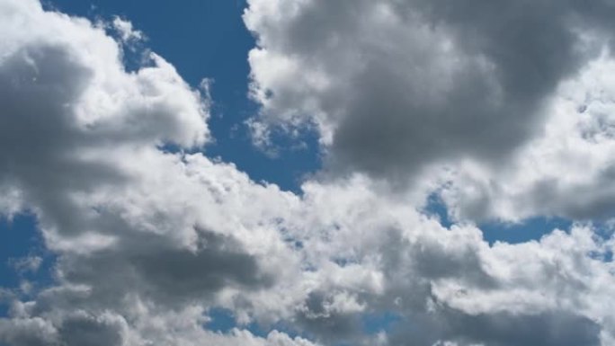 积云在蓝天上快速移动的镜头，大气背景的美丽。夏天，雷雨或雷雨后的天空，视频4k。