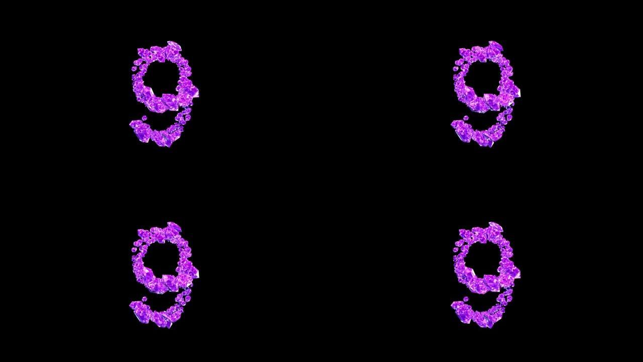 紫色宝石9号，在黑色孤立循环视频上有动画反射