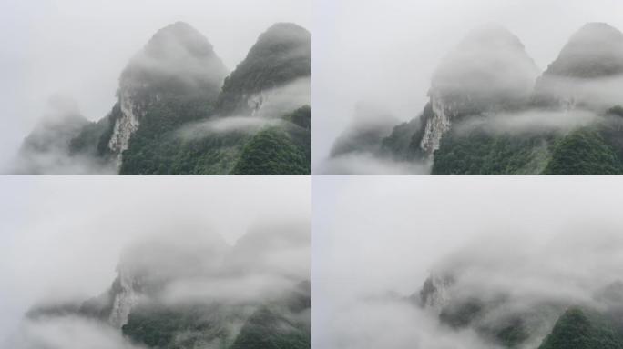 越南北部雾蒙蒙的云雾移动的延时。