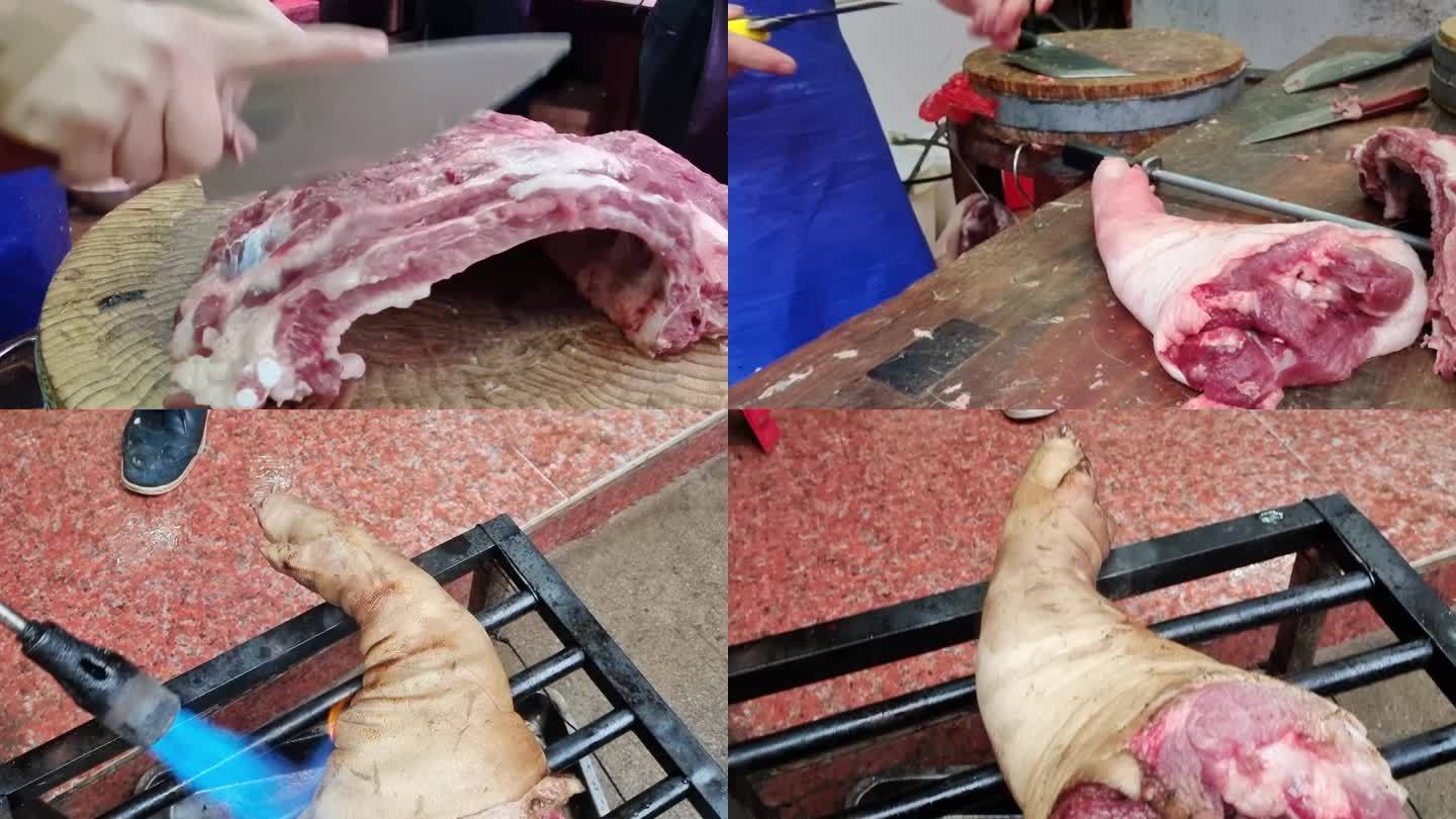 菜市场猪肉摊切猪肉烧猪脚猪脚猪肉铺猪蹄