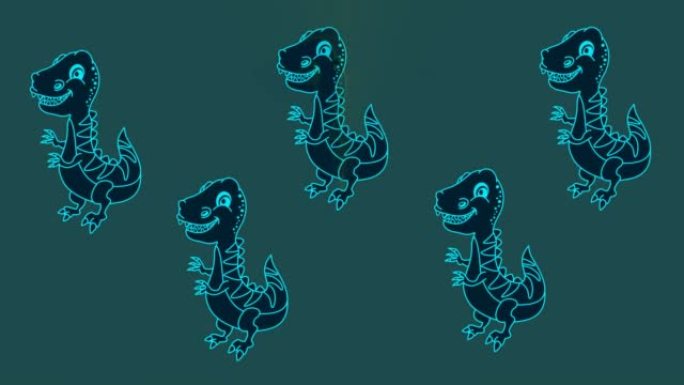 蓝色和绿色背景上有咬伤和爪子的几只蓝色恐龙出现-动画