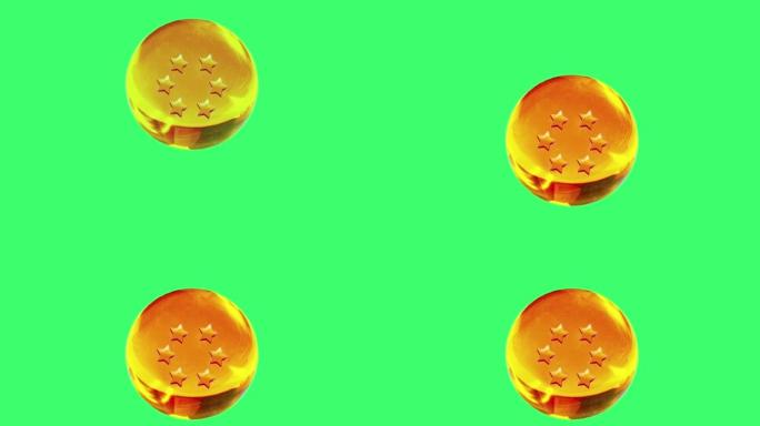 动画黄色水晶球与6星隔离在绿色背景。