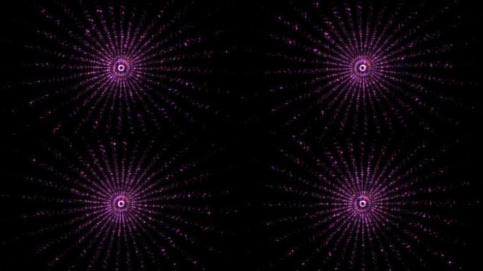 美丽发光的圆形中心光星闪闪发光的神奇尘埃粒子在黑色背景上的星形旋转。4K 3D无缝循环动画闪光抽象背