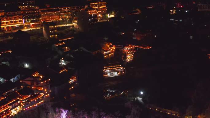 贵州 芙蓉镇 航拍 夜景 瀑布