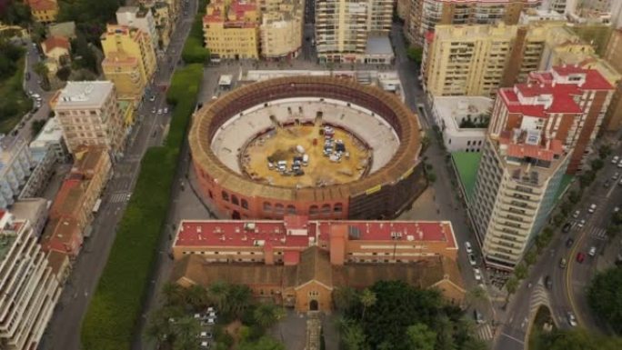 西班牙马拉加斗牛竞技场的鸟瞰图。