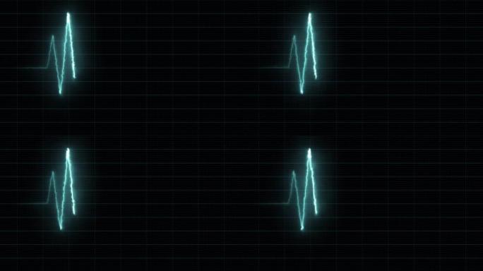 心电图监护仪上的蓝心心电图脉搏。HUD元素。3D 4k循环视频。